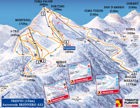 Monte Bondone skimap - Where skiing